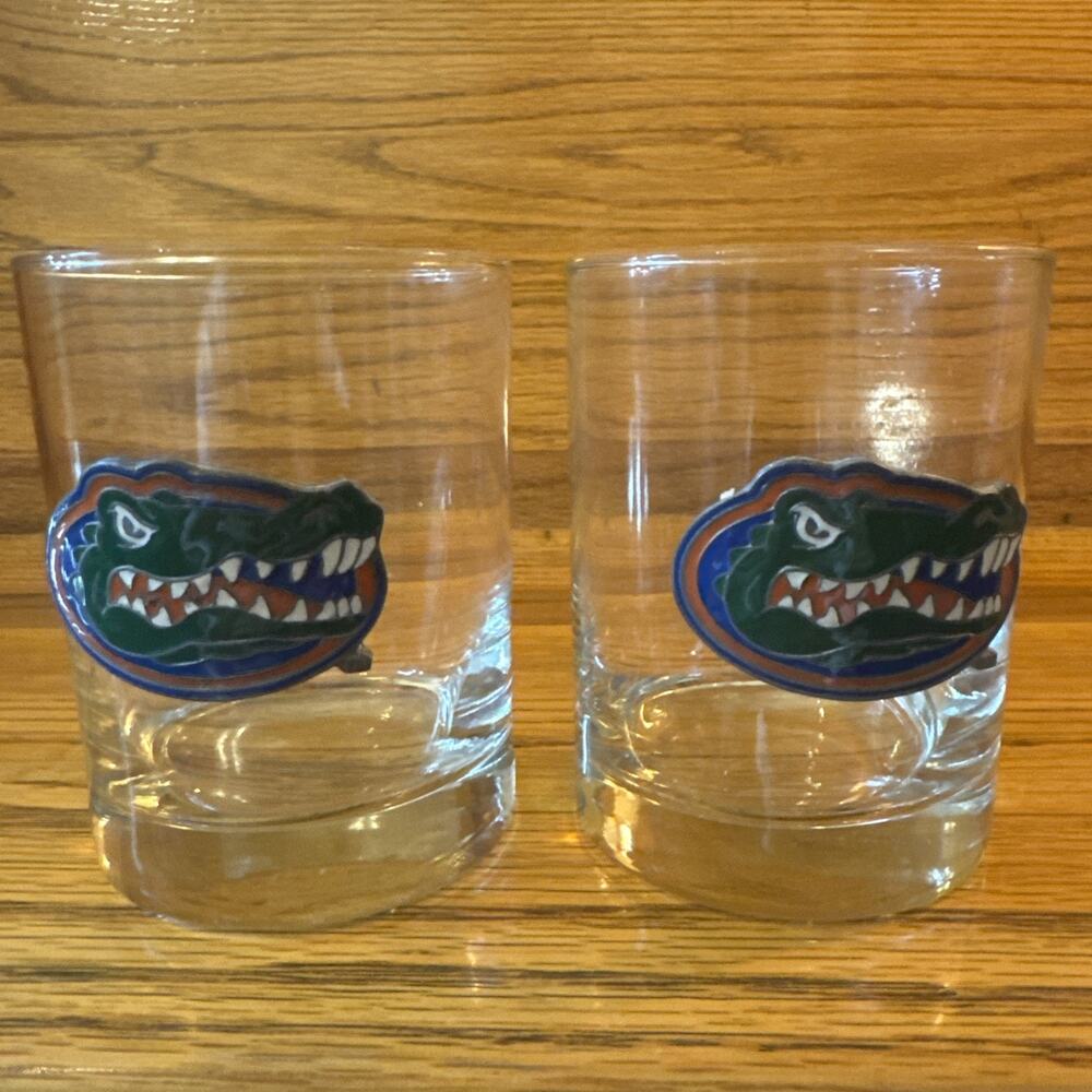 (2) University of Florida Gators low-ball whiskey glass/tumbler
